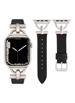 Leather Band Compatible with Apple Watch Bands Women 41mm 40mm 38mm 49mm 46mm 45mm 44mm 42mm, Fancy Dressy Strap for iWatch Series 10 9 8 Ultra SE 7 6 5 4 3 2 1,Black/Starlight