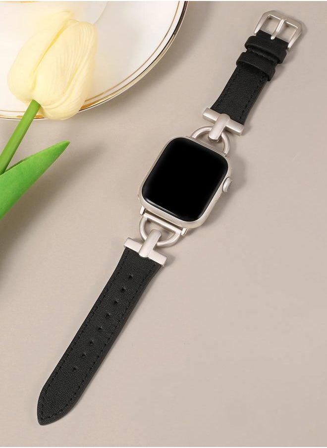 Wearlizer - Leather Band Compatible with Apple Watch Bands Women 41mm 40mm 38mm 49mm 46mm 45mm 44mm 42mm, Fancy Dressy Strap for iWatch Series 10 9 8 Ultra SE 7 6 5 4 3 2 1,Black/Starlight - Image 1