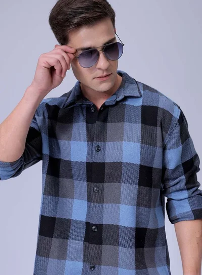 The Indian Garage Co Men Relaxed Fit Checkered Full Sleeves Cutaway Collar Resort Wear Shirt
