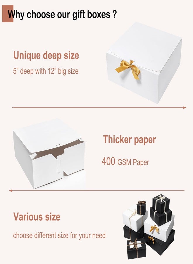 Mcfleet Large Gift Boxes with Lids 12x12x5 Inches 10 Pack Bridesmaid Proposal Boxes White Extra Deep Gift Box for Presents, Craft Boxes for Christmas, Wedding, Graduation, Holiday, Birthday Gift - Image 3