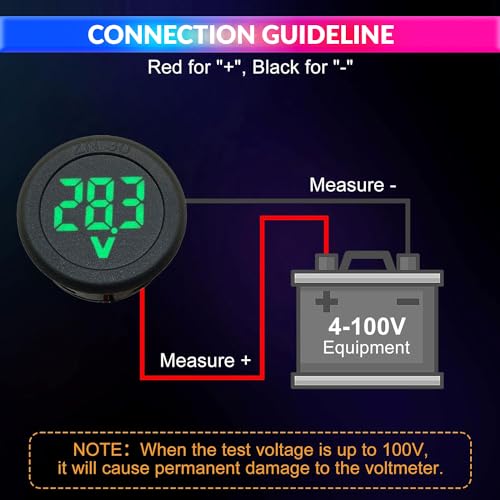 amiciSense DC 5~100V Voltmeter, 3-Digit LED Digital Display Voltage Detector for Bike Battery Voltage Monitoring, Black - Image 3
