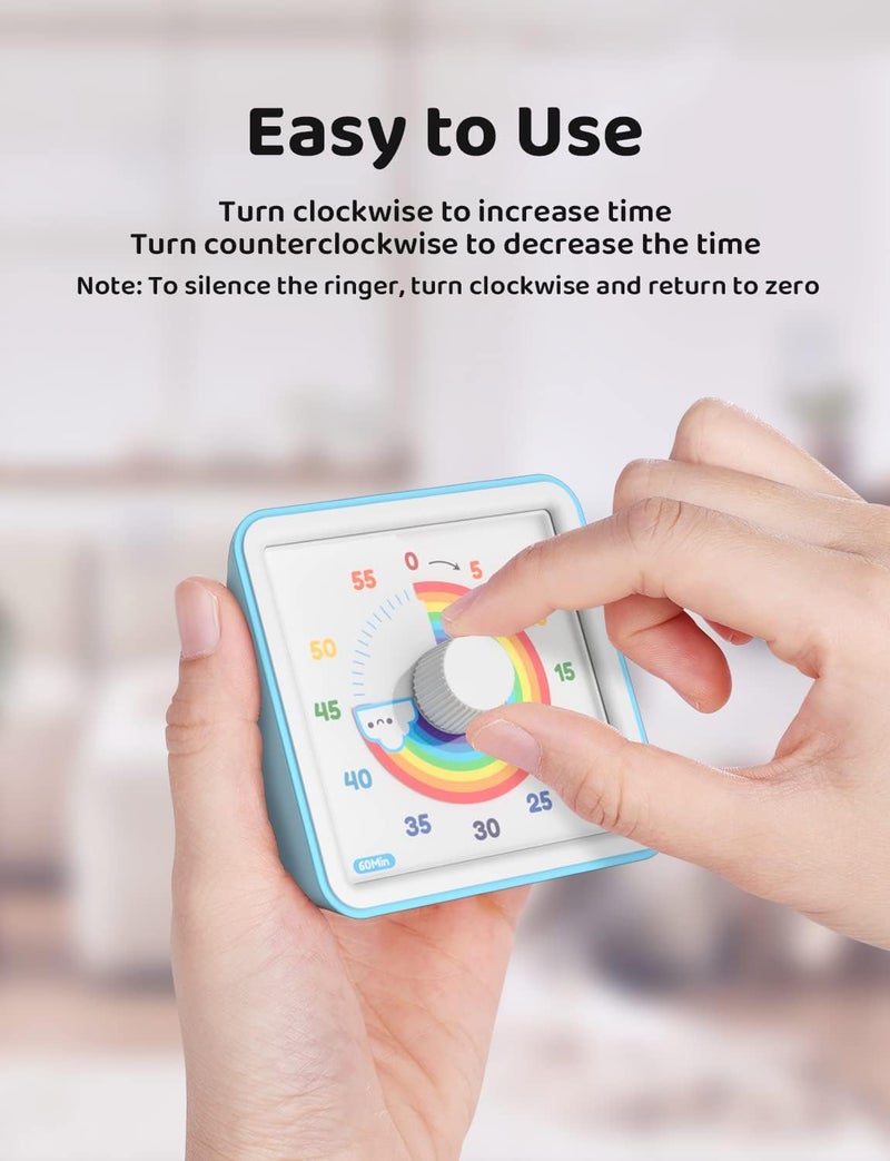 LIORQUE 60 Minute Visual Timer for Kids, Visual Countdown Timer for Classroom Office Kitchen with 'Rainbow' Pattern Design, Pomodoro Timer with Silent Operation (Batteries Included) - Image 5