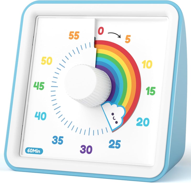 LIORQUE 60 Minute Visual Timer for Kids, Visual Countdown Timer for Classroom Office Kitchen with 'Rainbow' Pattern Design, Pomodoro Timer with Silent Operation (Batteries Included) - Image 1