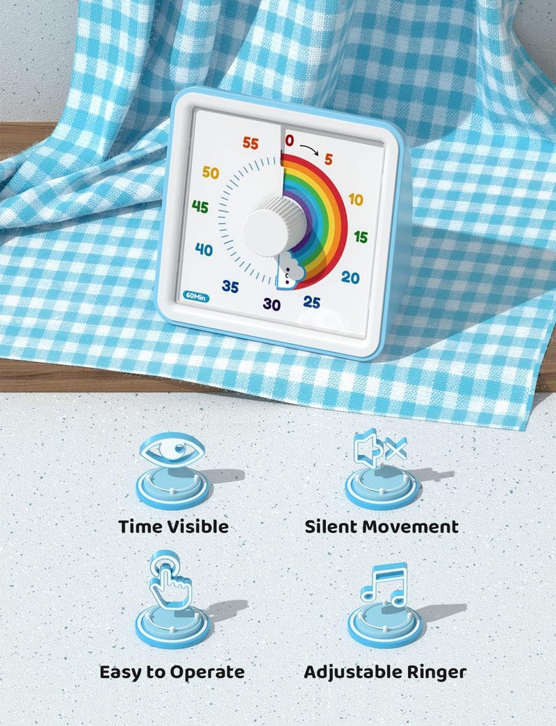 LIORQUE 60 Minute Visual Timer for Kids, Visual Countdown Timer for Classroom Office Kitchen with 'Rainbow' Pattern Design, Pomodoro Timer with Silent Operation (Batteries Included) - Image 4