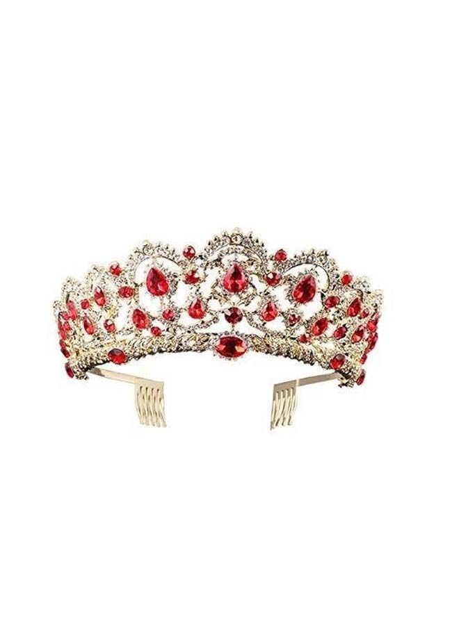 NIBEMINENT Royal Wedding Crystal Studded Crown Ruby/Gold Free Size - Image 1