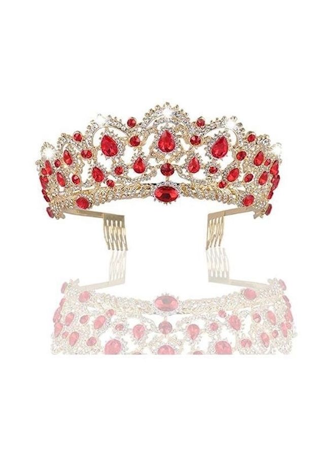 NIBEMINENT Royal Wedding Crystal Studded Crown Ruby/Gold Free Size - Image 4