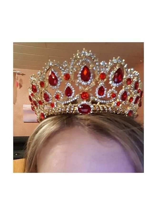 NIBEMINENT Royal Wedding Crystal Studded Crown Ruby/Gold Free Size - Image 3