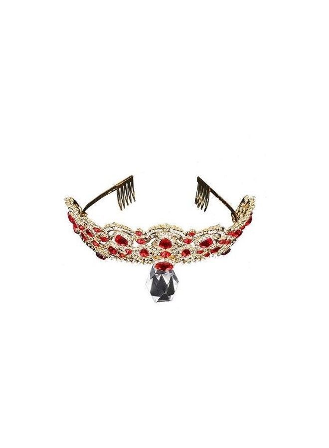NIBEMINENT Royal Wedding Crystal Studded Crown Ruby/Gold Free Size - Image 2