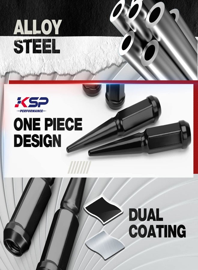 KSP PERFORMANCE صواميل عجلات KSP سداسية مدببة مقاس 14 مم × 1.5، 24 قطعة من صواميل العجلات المعدنية الصلبة السوداء على شكل رصاصة، ارتفاعها 4.4 بوصة، مع مفتاح ربط عالي القوة واحد لمزيد من مسامير تثبيت السيارة مقاس 14 × 1.5 - Image 3