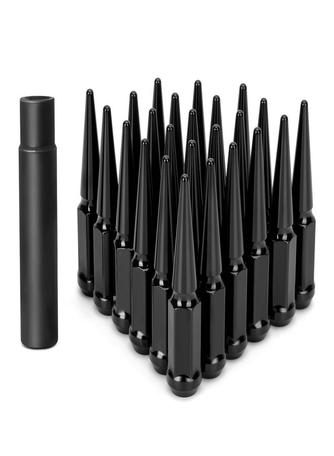 KSP PERFORMANCE صواميل عجلات KSP سداسية مدببة مقاس 14 مم × 1.5، 24 قطعة من صواميل العجلات المعدنية الصلبة السوداء على شكل رصاصة، ارتفاعها 4.4 بوصة، مع مفتاح ربط عالي القوة واحد لمزيد من مسامير تثبيت السيارة مقاس 14 × 1.5 - Image 1