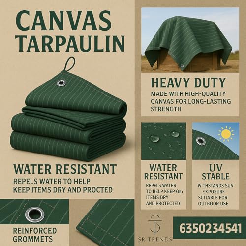 SR TRENDS Premium Waterproof Tarpaulin with Reinforced Eyelets | Heavy Duty, Tear Resistant, UV Protected, Multipurpose Cover for Outdoor, Garden, Car, Construction & Camping (Green, 6 x 7.5 FT) - Image 3