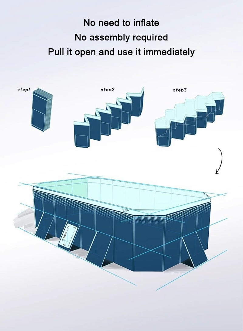 TAPIT 210x140x55CM Non-Inflatable Foldable Swimming Pool for Family Kids, Rectangular Sturdy and Durable Swimming Pool for Summer Outdoor Pool Fun, Suitable for 1-4 People  - Image 5