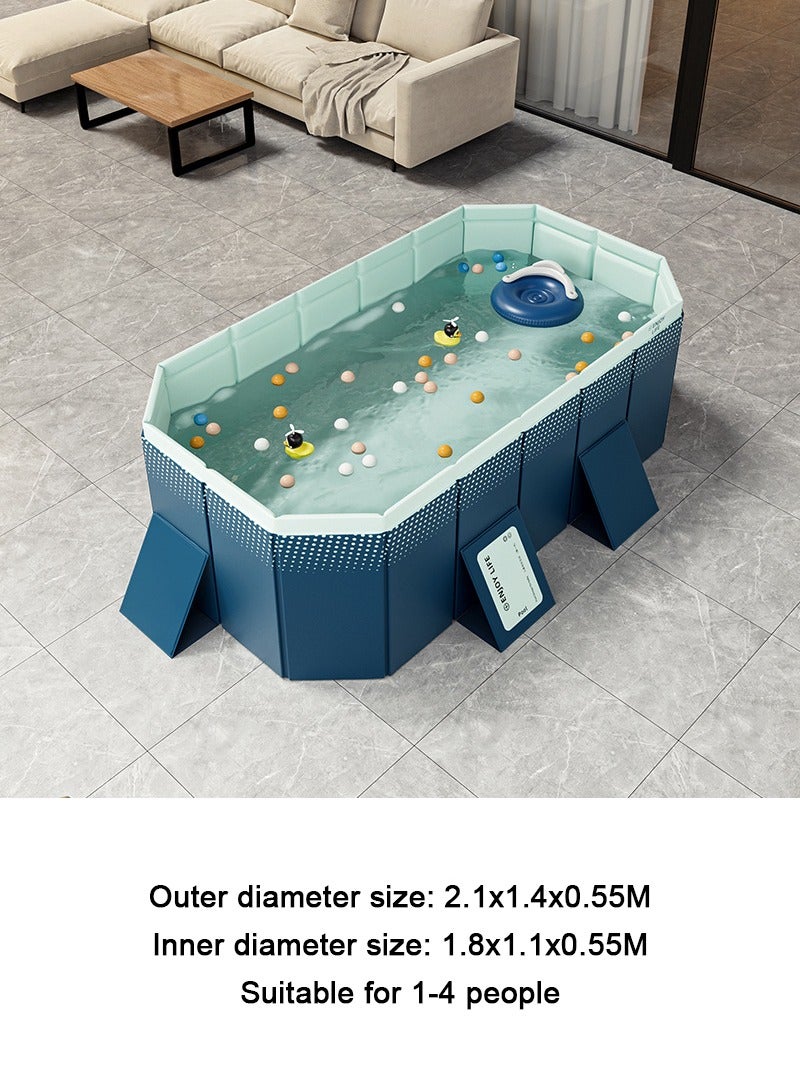 TAPIT 210x140x55CM Non-Inflatable Foldable Swimming Pool for Family Kids, Rectangular Sturdy and Durable Swimming Pool for Summer Outdoor Pool Fun, Suitable for 1-4 People  - Image 2