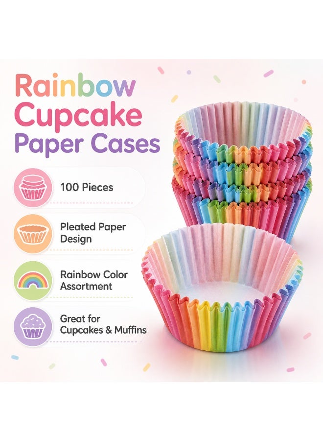100 Pcs Rainbow Cupcake Baking Paper Cases – Colorful Muffin & Cake Liners for Party, Birthday, Wedding, and Dessert Baking - Image 2