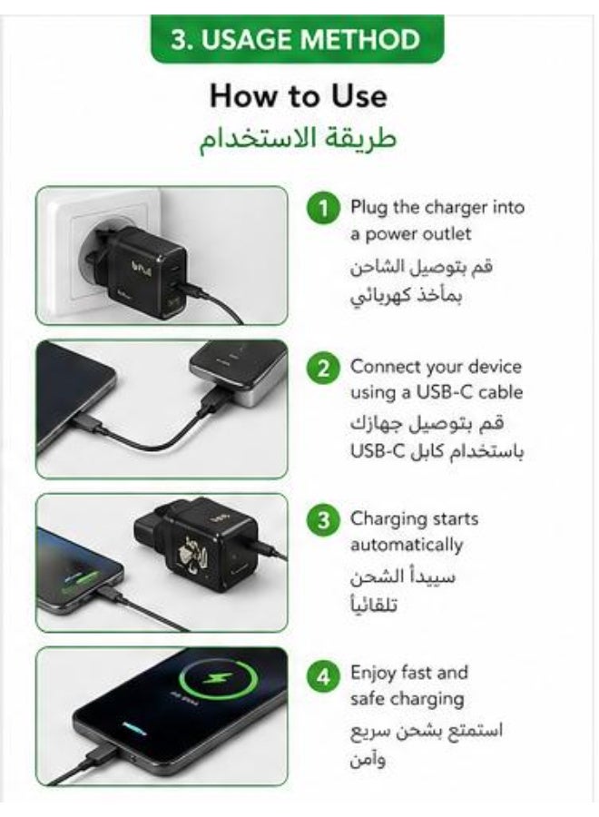 بي فل شاحن سريع bFull بقوة 45 واط GaN بمنفذين USB-C PD مع تقنية PPS شاحن حائط سريع للآيفون وسامسونج واللابتوب - Image 4