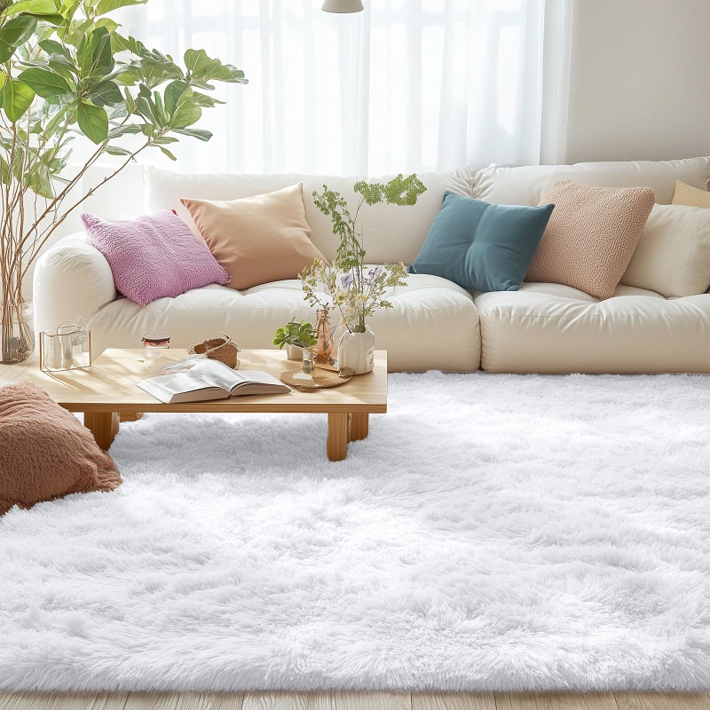 OLANLY 8x10 Machine Washable Large Area Rugs for Living Room, Bedroom, Soft Fluffy Shaggy Bedside Rug, Indoor Floor Carpet for Kids Girls and Boys, Dorms, Nursery, Home Decor Aesthetic, White - Image 3