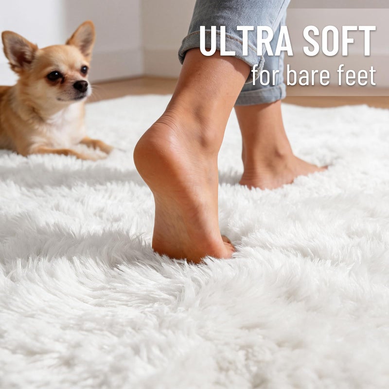 OLANLY 8x10 Machine Washable Large Area Rugs for Living Room, Bedroom, Soft Fluffy Shaggy Bedside Rug, Indoor Floor Carpet for Kids Girls and Boys, Dorms, Nursery, Home Decor Aesthetic, White - Image 4