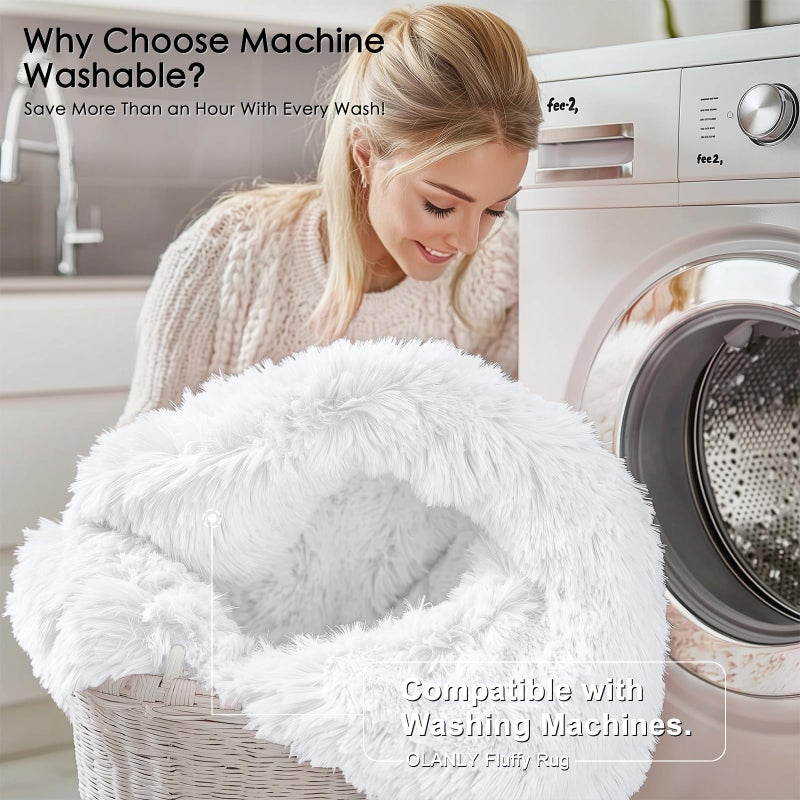 OLANLY 8x10 Machine Washable Large Area Rugs for Living Room, Bedroom, Soft Fluffy Shaggy Bedside Rug, Indoor Floor Carpet for Kids Girls and Boys, Dorms, Nursery, Home Decor Aesthetic, White - Image 2