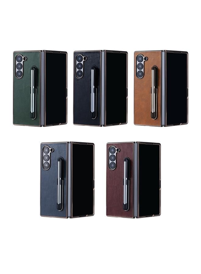 erorex Case For Samsung Galaxy Z Fold6 Plating Frame PU Fold Phone Case with Pen - Image 2
