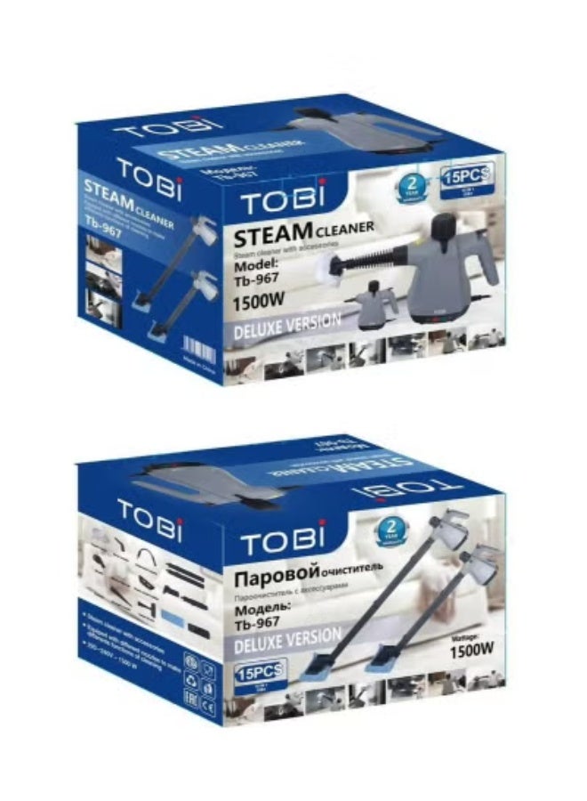 توبي TB-967 Portable Handheld Steam Cleaner 1500W | Multifunctional High-Pressure Steam Cleaning Machine with 15 Accessories | Deep Cleaning for Kitchen, Sofa, Bathroom, Car & Windows - Image 3