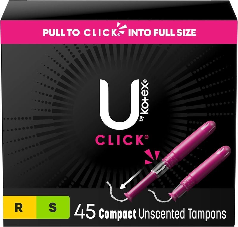 U by Kotex U by Kotex Tampons, Click Compact Multipack, Regular/Super Absorbency, Unscented, 45 Count