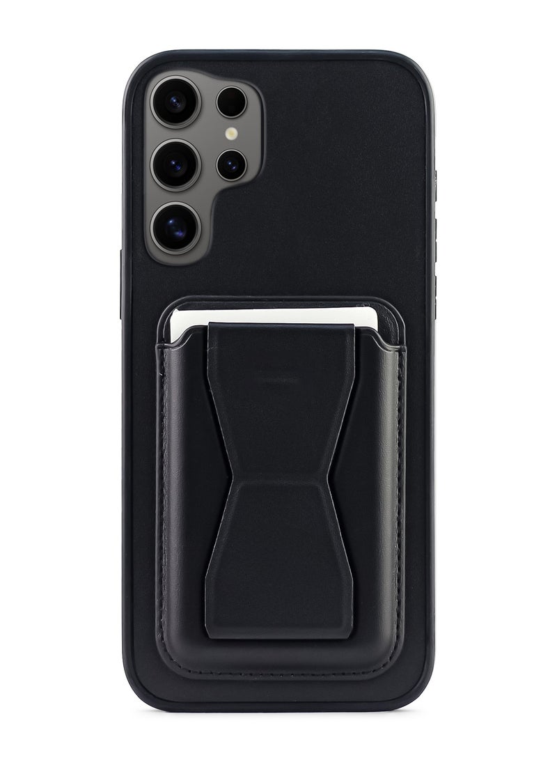 Leather back cover with card wallet Foldable Shockpoof Case compatible with Samsung Galaxy S23 ultra (Black)  - Image 1