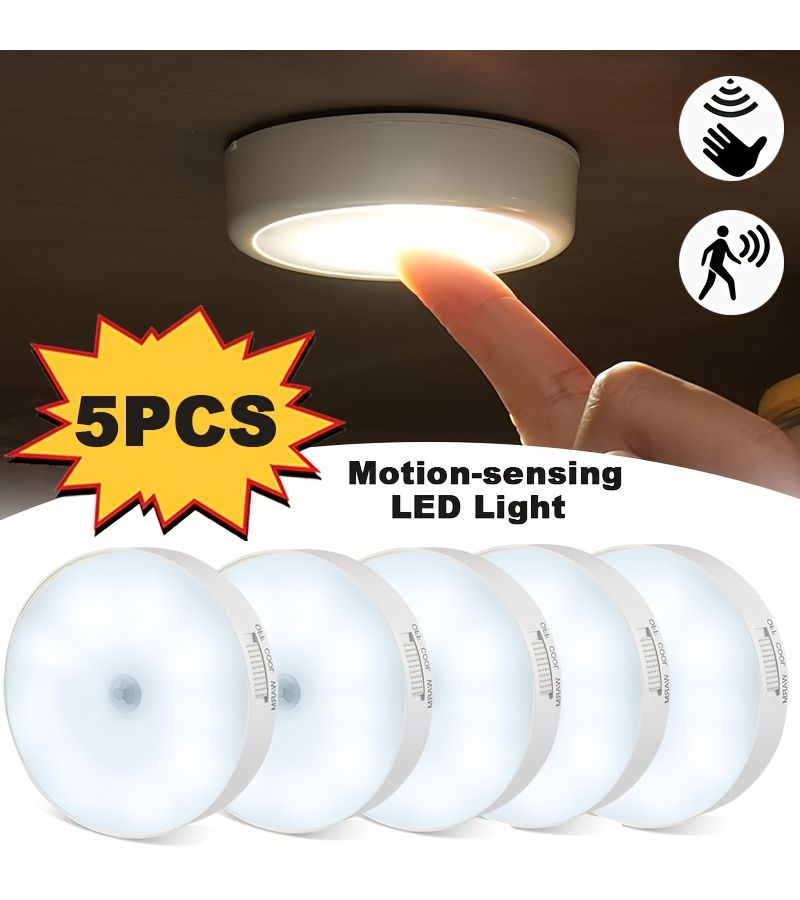 5pcs Warm Light LED Motion Sensor Lights Rechargeable Under Cabinet Bedside Night Lamps Magnetic Installation Smart Motion Constant Modes Adjustable White Minimalist for Living Room - Image 1
