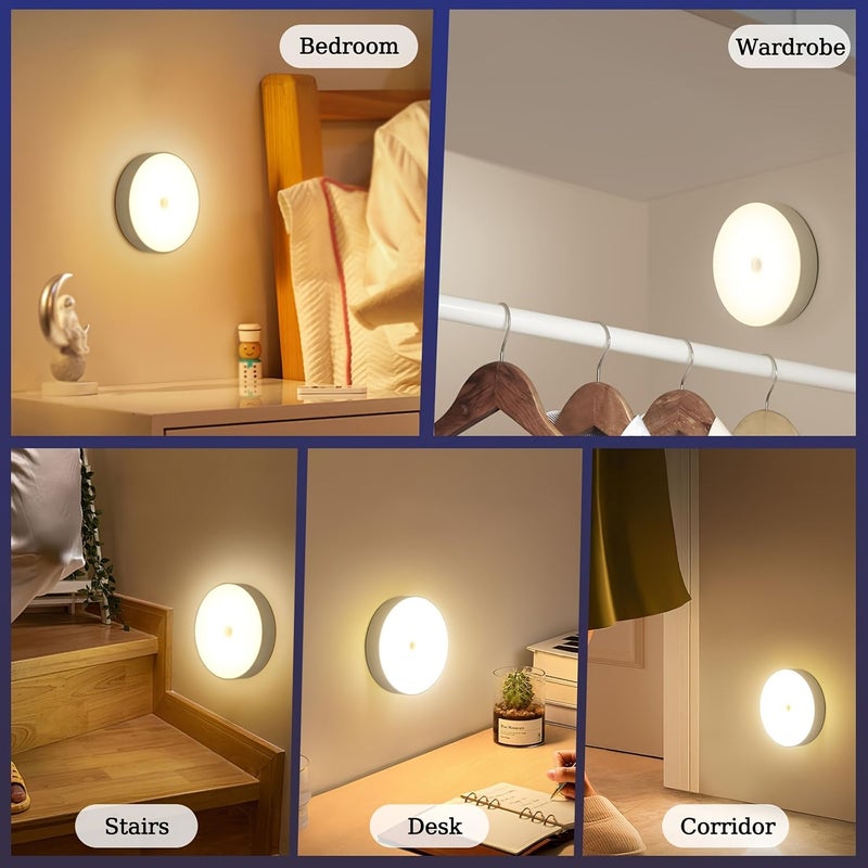 5pcs Warm Light LED Motion Sensor Lights Rechargeable Under Cabinet Bedside Night Lamps Magnetic Installation Smart Motion Constant Modes Adjustable White Minimalist for Living Room - Image 5