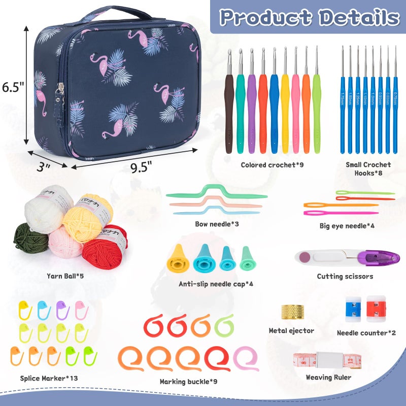 GMAK 59 PCS Crochet Kit for Beginners Adults, Crocheting Sets Include Yarn, Hooks and Tools, Portable Crochet Starter Kit for Making Variety Projects Crocheting Supplies, Navy Flamingo - Image 5