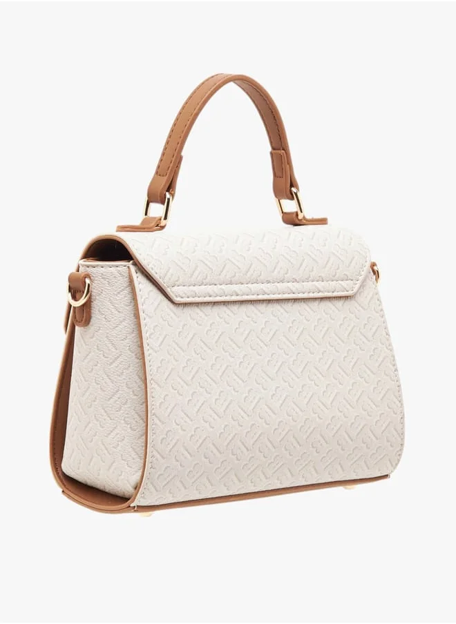 فلورا بيلا من شو إكسبرس Women Monogram Print Satchel Bag with Grab Handle and Button Closure