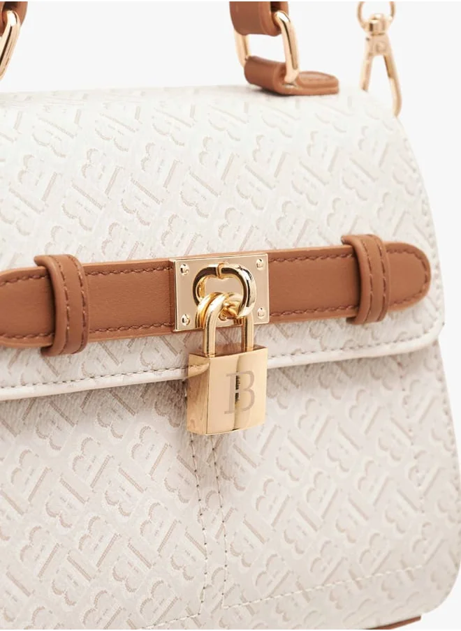فلورا بيلا من شو إكسبرس Women Monogram Print Satchel Bag with Grab Handle and Button Closure