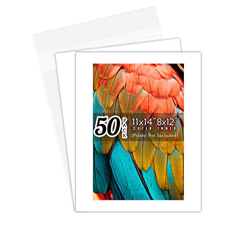 Golden State Art 50 set of 11x14 White Photo Mats for 8x12  backing  bags