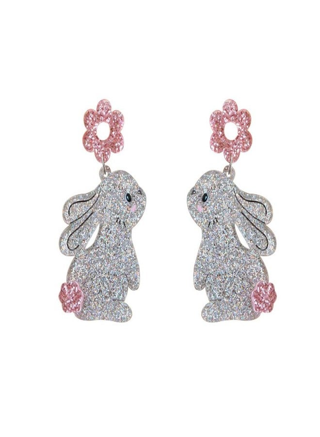 Dtja Shiny Acrylic Rabbit Animal Dangle Earrings for Women Cute Sequins Pink Flower Harajuku Bunny Pet Easter Statement Drop Stud Earrings Lightweight Holiday Homecoming Party Jewelry - Image 1