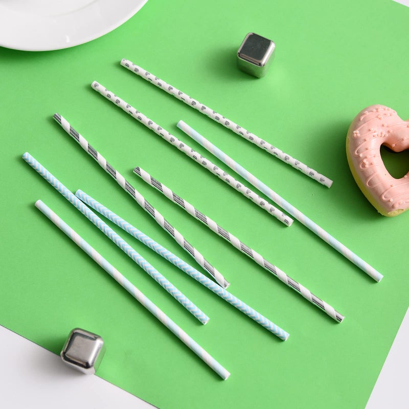 YAOSHENG Blue and Silver Paper Straws  Pack 100 for Party Supplies Birthday Wedding Bridal/Baby Shower Juice  shakes Smoothies - Image 3