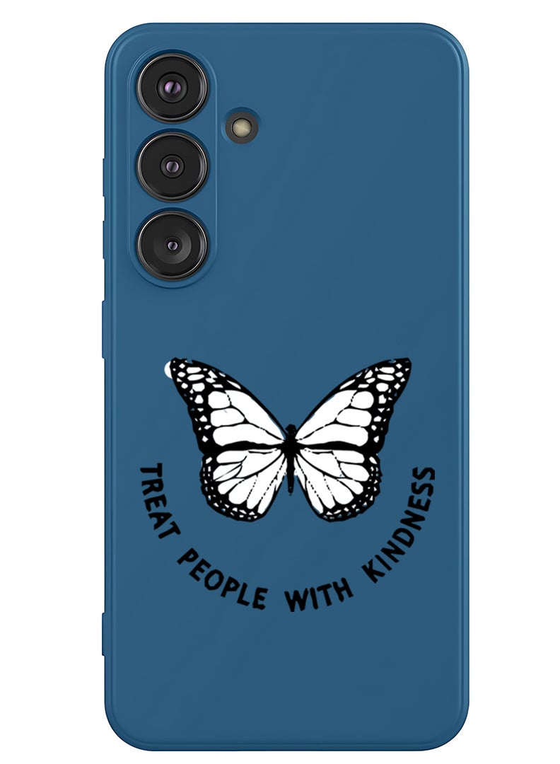 Theodor Protective Slim Fit Case Liquid Silicone Cover with Full Body Protection Anti-Scratch Shockproof Case For Samsung Galaxy S25 Plus (Blue) - Treat people with kindness-01 - Image 1