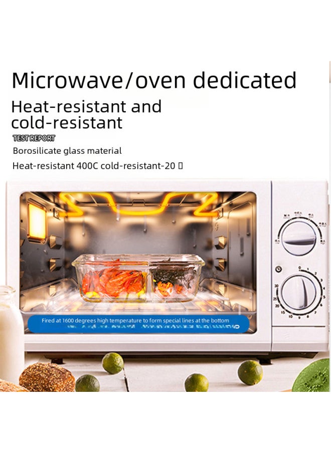 Generic - High Borosilicate Glass Fresh-keeping Bowl With Lid Microwave Oven Partition Household Bento Box Family Glass Bowl Heating Lunch Box-Specifications:Large Length Without Interval 1040ml + Bag + Tableware-Color:Blue - Image 1