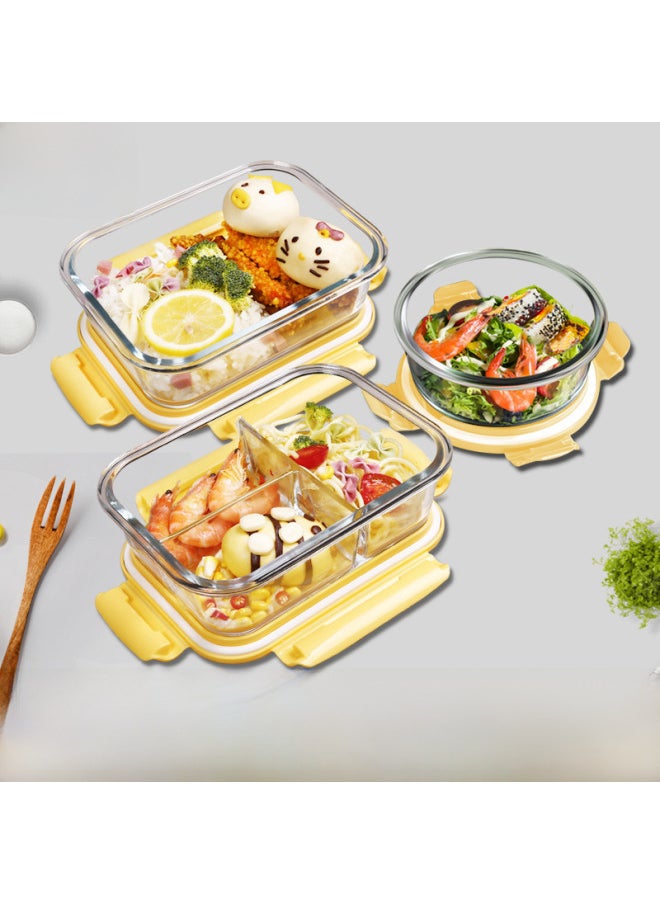 Generic - High Borosilicate Glass Fresh-keeping Bowl With Lid Microwave Oven Partition Household Bento Box Family Glass Bowl Heating Lunch Box-Specifications:Large Length Without Interval 1040ml + Bag + Tableware-Color:Blue - Image 1