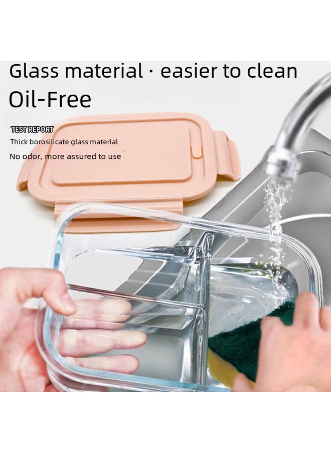 Generic - High Borosilicate Glass Fresh-keeping Bowl With Lid Microwave Oven Partition Household Bento Box Family Glass Bowl Heating Lunch Box-Specifications:Large Length Without Interval 1040ml + Bag + Tableware-Color:Blue - Image 1
