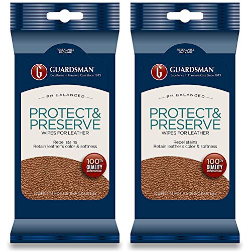 Guardsman Protect & Preserve Wipes for Leather 20 Wipes - Repels Stains, Retains Color and Softness, Great for Leather Furniture & Car Interiors - 2 Pack - Image 1