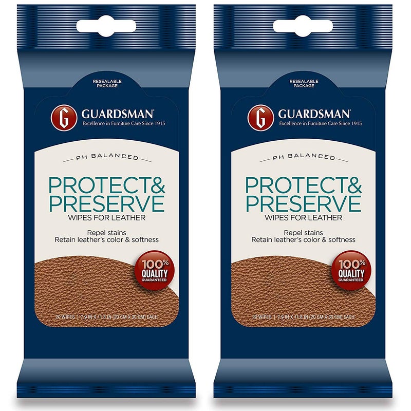 Guardsman Protect & Preserve Wipes for Leather 20 Wipes - Repels Stains, Retains Color and Softness, Great for Leather Furniture & Car Interiors - 2 Pack - Image 3