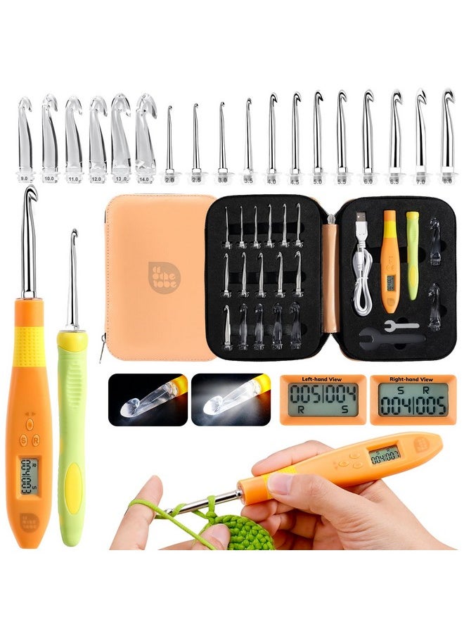 PP OPOUNT 18 Size Counting Crochet Hooks With Light - Lighted Crochet Hook Set With Case, Light Up Crochet Hook Set With Stitch Counter, Suitable For Left And Right Handed(2.0Mm~14.0Mm)  - Image 1