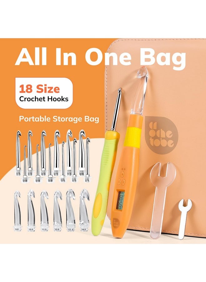 PP OPOUNT 18 Size Counting Crochet Hooks With Light - Lighted Crochet Hook Set With Case, Light Up Crochet Hook Set With Stitch Counter, Suitable For Left And Right Handed(2.0Mm~14.0Mm)  - Image 5