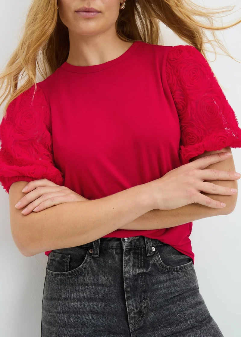 Matalan Red Red Puff Sleeve Top for Women | Best Price UAE