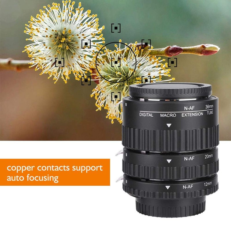 Serounder مجموعة حلقات محول أنبوب العدسة القريبة N-AF للتركيز التلقائي 12mm+20mm+36mm لكاميرات Nikon F Mount DSLR (N-AF1-B) - Image 4