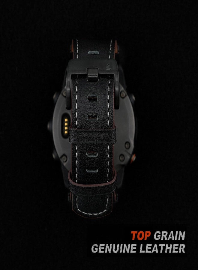 Abanen حزام ساعة أبانون الكلاسيكي الرجعي من الجلد الطبيعي لجهاز Garmin Fenix 8 51mm / epix Pro 51mm / Fenix 7X / Fenix 6X / Enduro/Instinct 2X / Tactix Delta (أسود) - Image 4