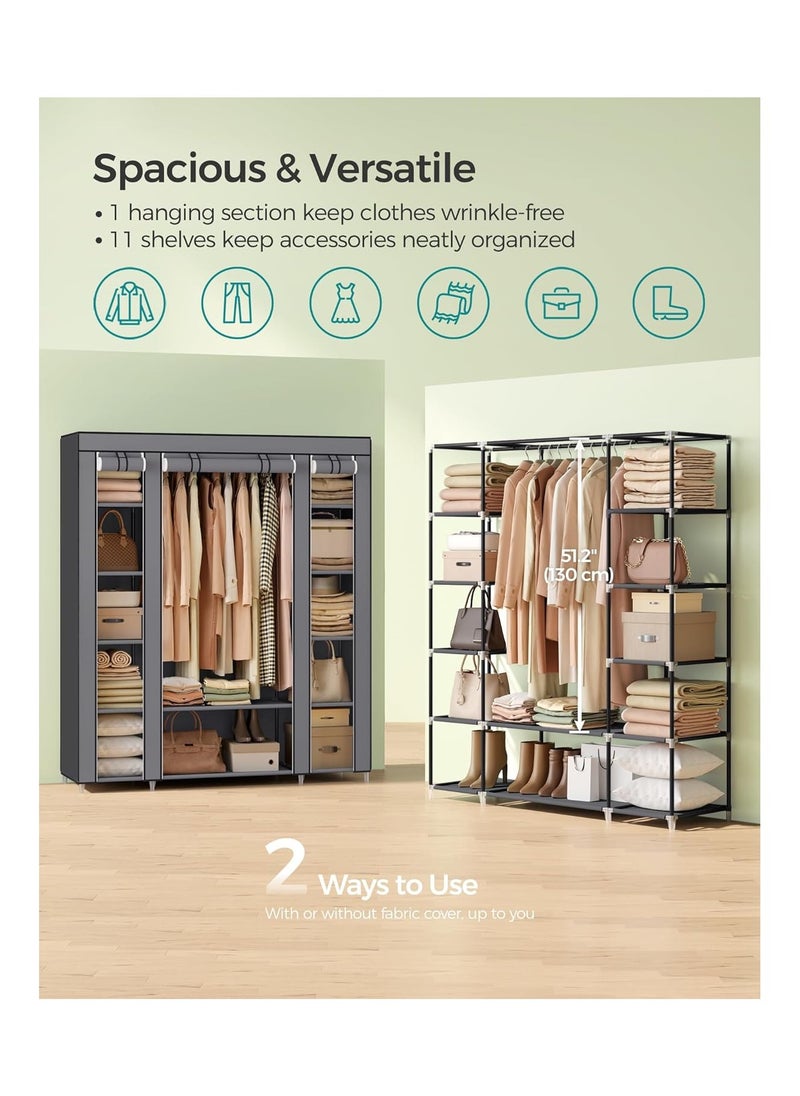 SONGMICS - Closet Wardrobe, Portable Closet for Bedroom, Clothes Rail with Non-Woven Fabric Cover, Clothes Storage Organizer, 59 x 17.7 x 69 Inches, 12 Compartments, Gray ULSF03G - Image 1