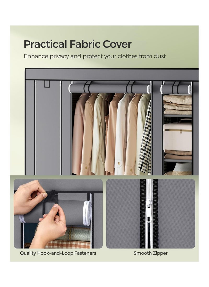 SONGMICS - Closet Wardrobe, Portable Closet for Bedroom, Clothes Rail with Non-Woven Fabric Cover, Clothes Storage Organizer, 59 x 17.7 x 69 Inches, 12 Compartments, Gray ULSF03G - Image 1