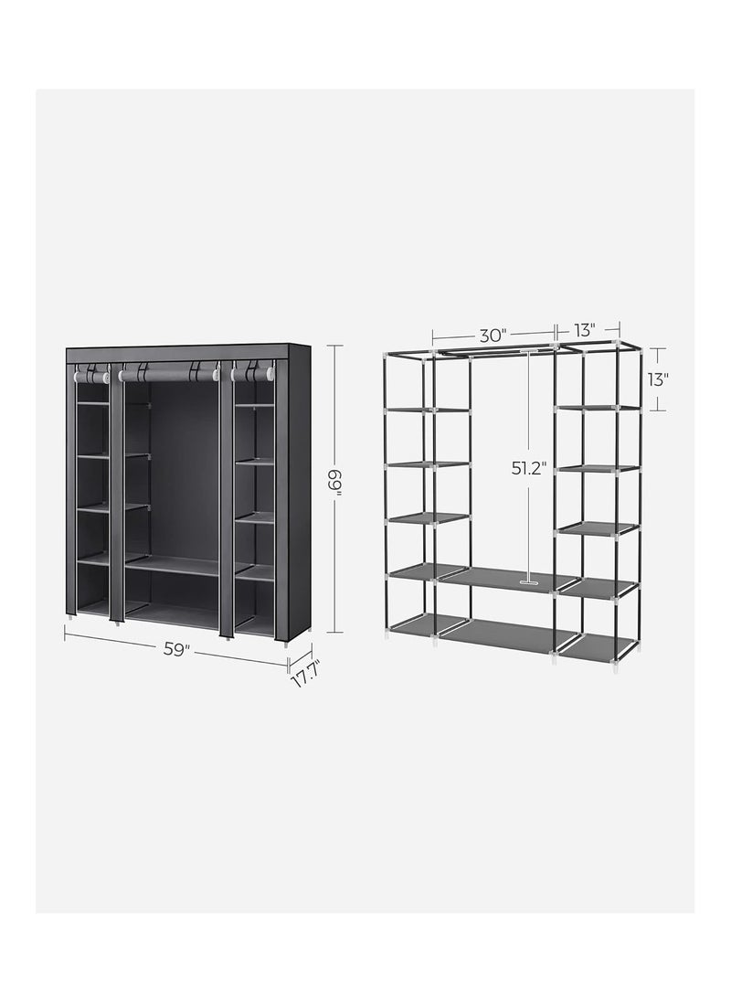 SONGMICS - Closet Wardrobe, Portable Closet for Bedroom, Clothes Rail with Non-Woven Fabric Cover, Clothes Storage Organizer, 59 x 17.7 x 69 Inches, 12 Compartments, Gray ULSF03G - Image 1