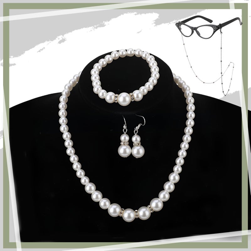 ZhouBoat 8pcs Old Lady Costume Set Grandma Accessories Old Lady Wig Wig Caps Glasses with Chain Faux Pearl Jewelry Handbag for Women Halloween Party Grey - Image 3