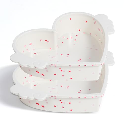 Vinino 2-Pack Silicone Heart Shaped Cake Pans with Metal Reinforced Frame, Nonstick 8 Inch Heart Shaped Baking Pans with Wing Handles, Silicone Cake Molds for Oven, BPA Free, Dishwasher Safe- Cream - Image 1